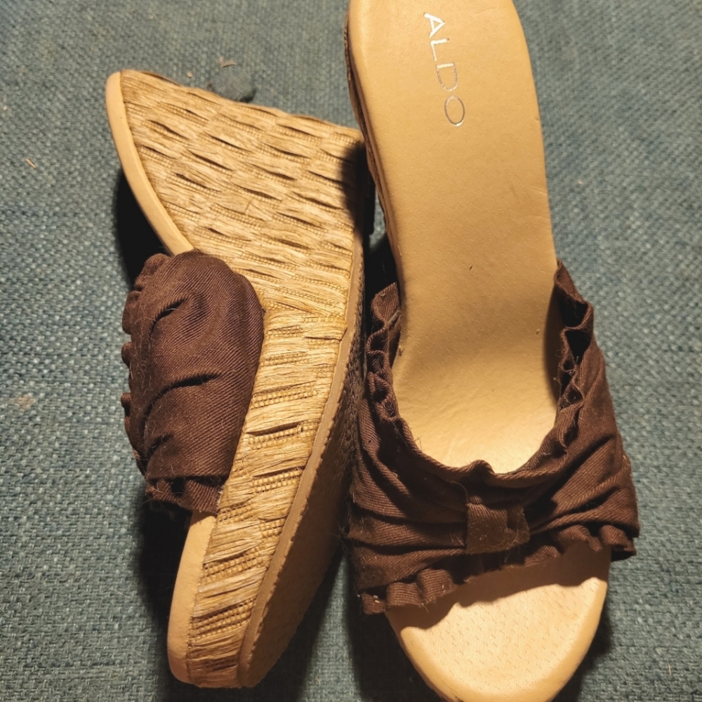 Brown wedge platform sandal high heel